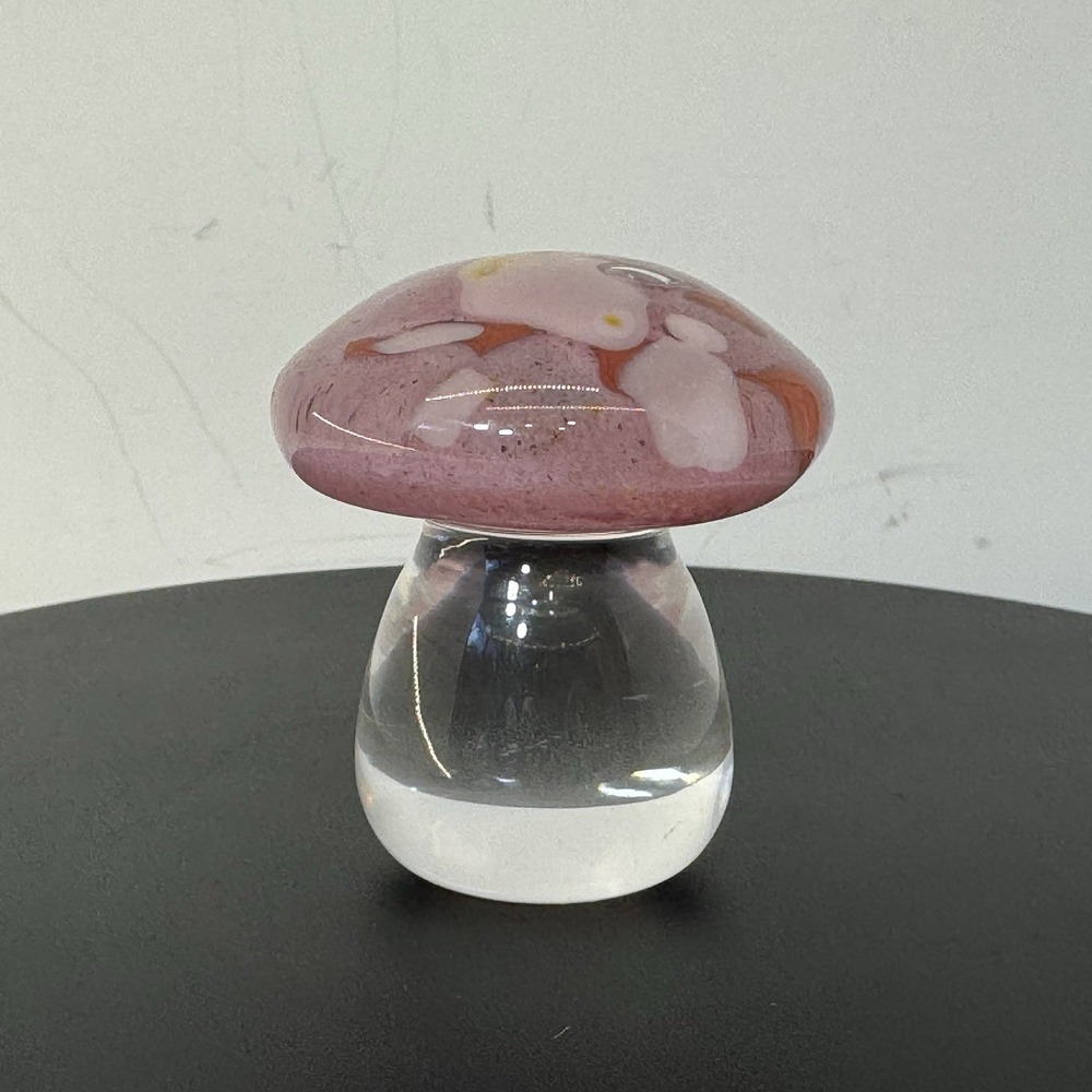 Signed Macleland? Glass Mushroom Pink Cap Bubble Paperweight Art Glass Vintage